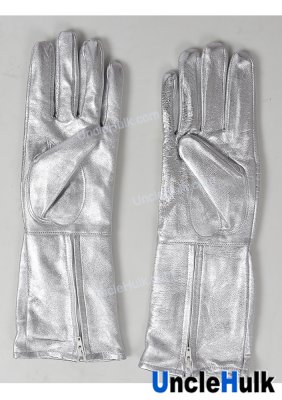 Super Sentai\'s Genuine Leather Gloves Long Silver Colour Masked Rider Gloves - one size only | UncleHulk