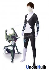 Imp Midna Costume |The Legend of Zelda - Twilight Princess White and Black Spandex Zentai Suit with Blue Paint Pattern