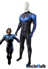 Nightwing Muscle Cosplay Costume Black and Blue Spandex Bodysuit - with Silk Floss Muscle | UncleHulk