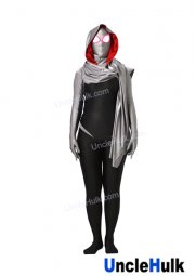 Grey SpiderGwen Printed Spandex Zentai Suit (with hood and cloak) | UncleHulk