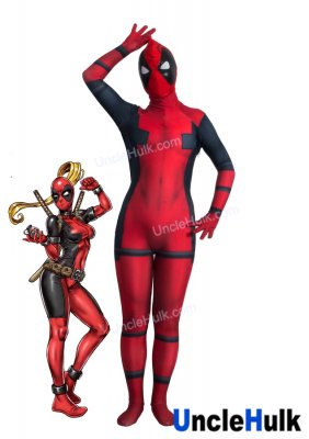 Lady Deadpool | Deadpool Girl in Earth-3010 with Ponytail Hole Cosplay Spandex Zentai Costume | UncleHulk