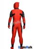 Red Deadpool with Silk Floss Muscle and Rubber Lenses Spandex Zentai Bodysuit | UncleHulk