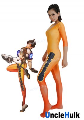 OW Tracer Lena Oxton Cosplay Costume Spandex Bodysuit - model 3 | UncleHulk