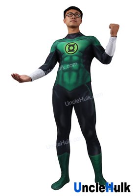 Green Lantern Cosplay Costume Style 4 Spandex Zentai Bodysuit - with Rubber chest logo - SH0504 | UncleHulk