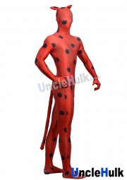 Black Dotted Red Spandex Zentai Suit with Cat Ear and Tail | UncleHulk