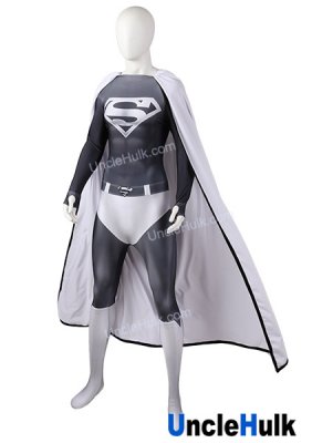 Black and White Superm Cosplay Costume - white cloak with black logo - No.24 | UncleHulk