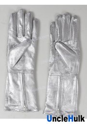 Super Sentai's Genuine Leather Gloves Long Silver Colour Masked Rider Gloves - one size only | UncleHulk