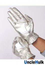 Short Silver Genuine Leather Gloves Colour Masked Rider Gloves - one size only | UncleHulk