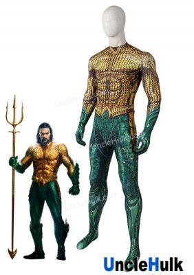 Aquaman Cosplay Costume Movie 2018 Jason Momoa Greeen Printed Spandex Zentai Suit Halloween Bodysuit - SH1105 | UncleHulk