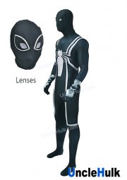 Black Base and White Spider Spandex Zentai Bodysuit Halloween Cosplay Costume - with lenses | UncleHulk