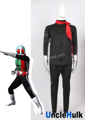 Masked Rider No.1 Cosplay Costume - Silver Side Lines - tops trousers gloves scarf | UncleHulk