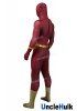 The Flash Dark Red Crimson Spandex Zentai Cosplay Costume Halloween Costume -with hood and rubber ornaments | UncleHulk