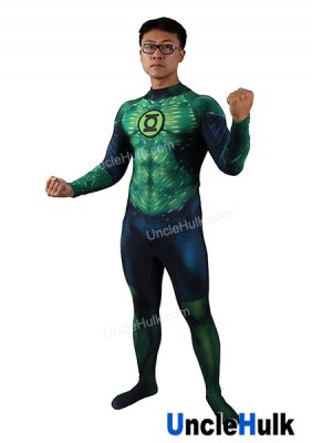 Green Lantern Cosplay Costume Spandex Zentai Bodysuit - with Rubber chest logo - SH0505 | UncleHulk