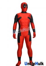 Red Deadpool with Silk Floss Muscle and Rubber Lenses Spandex Zentai Bodysuit | UncleHulk