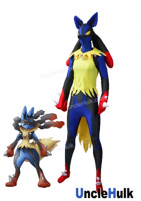 Mega Lucario Costume Black and Blue Spandex Zentai Costume | UncleHulk