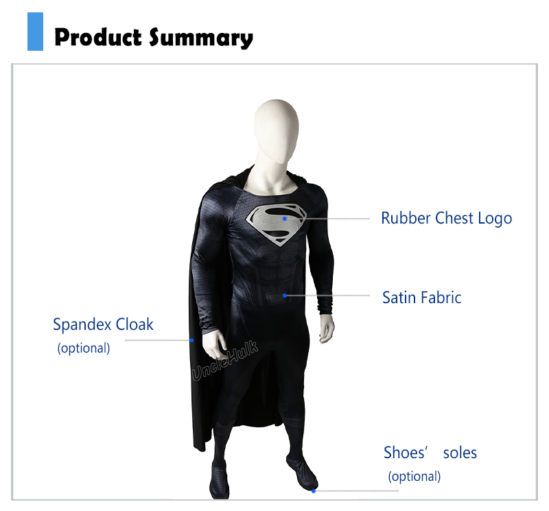 Superman Black and White Cosplay Costume - Satin Fabric and Rubber Logo - No.29 | UncleHulk